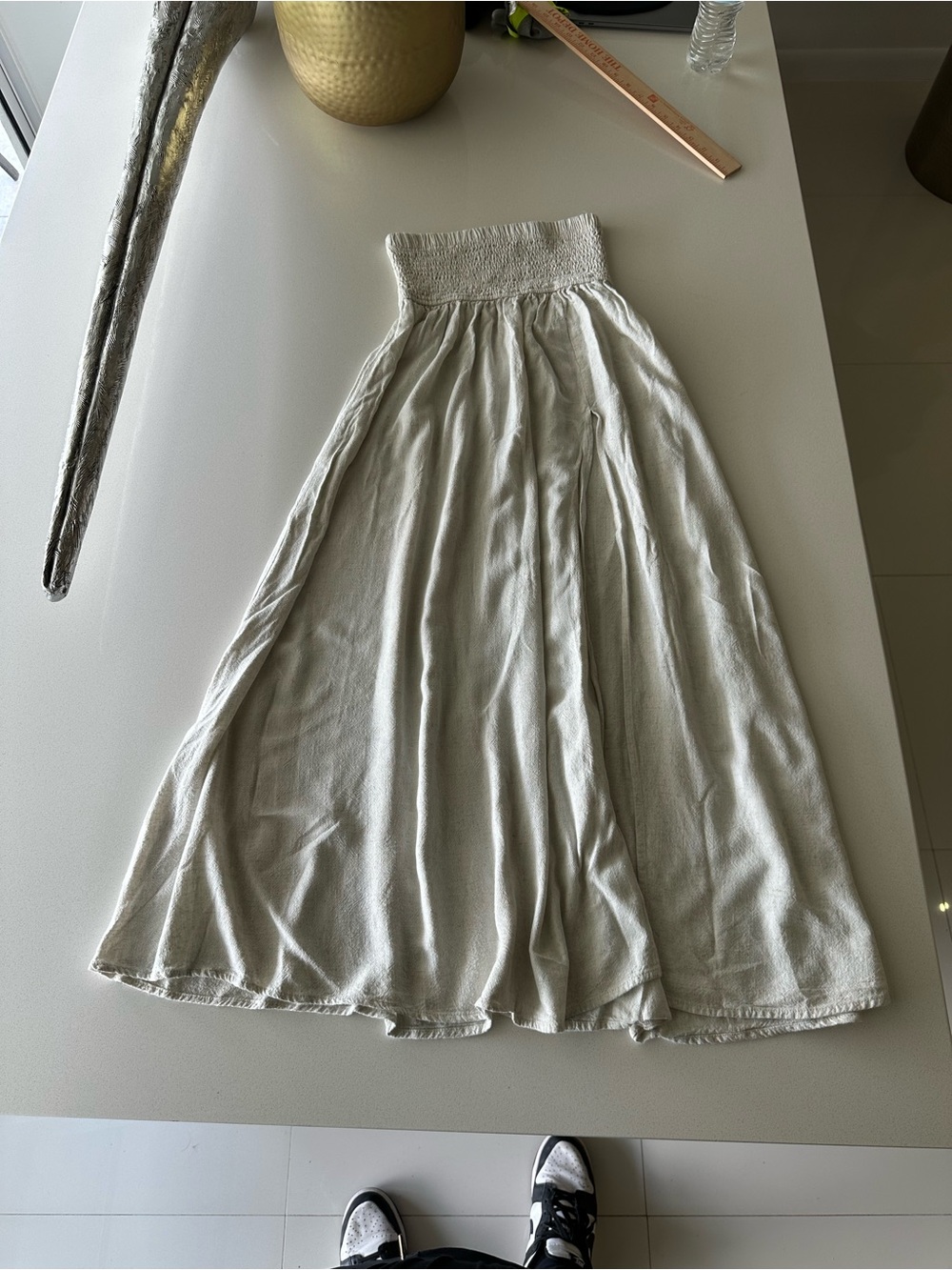 Fashion Nova Smocked Waist Maxi Skirt in Light Gray